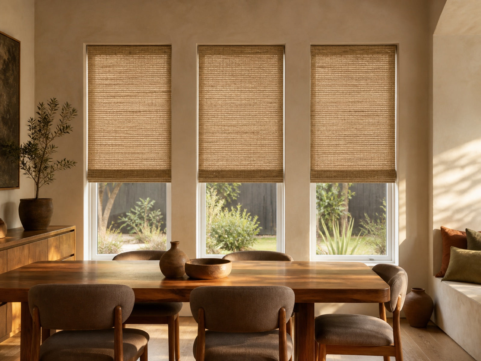 Natural & sheer shades installed in a contemporary room